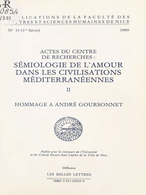 cover image of Sémiologie de l'amour dans les civilisations méditerranéennes (2). Hommage à André Goursonnet